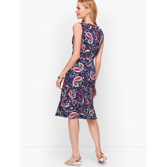 NEW Talbots Fit & Flare Dress Size Small Petite Navy Paisley Sleeveless $150 - Picture 1 of 8